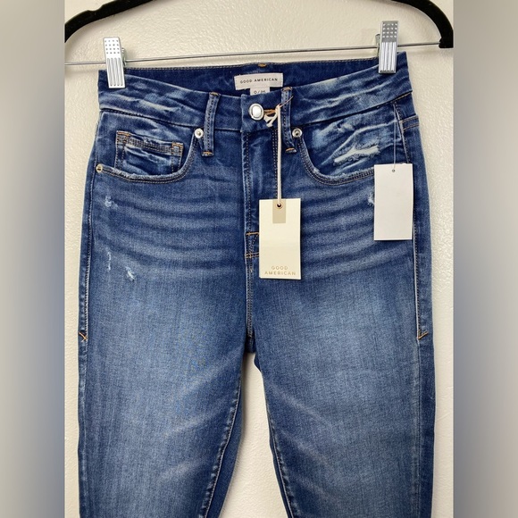 Good American Denim Jeans Good Leg Crop Distressed Skinny Jeans Blue Size 25 NWT - Picture 11 of 16